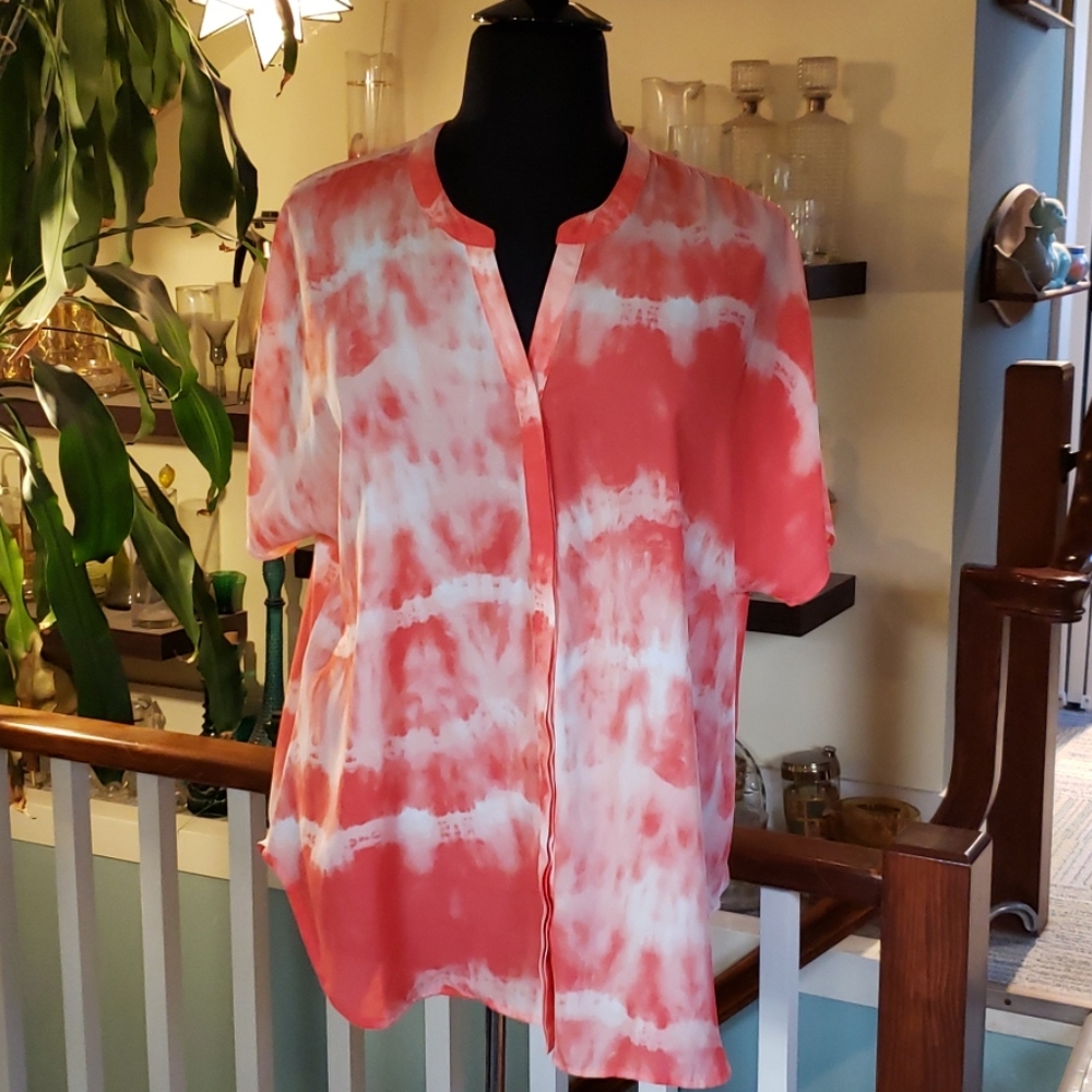 Faded Glory Button Front Orange And White Womens Tunic